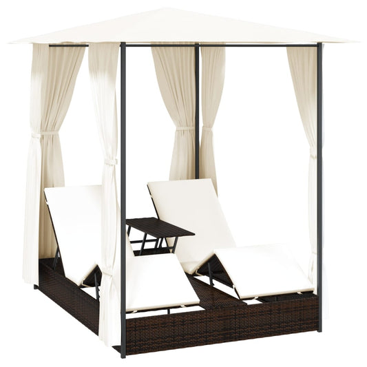 Lettino Prendisole Doppio Con Tende In Polyrattan