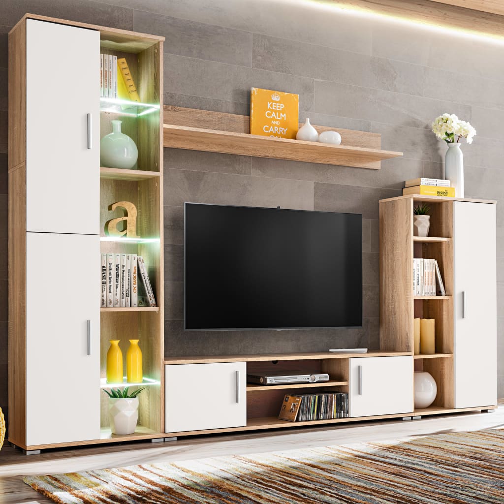 Parete Attrezzata Porta Tv Con Luci Led Sonoma