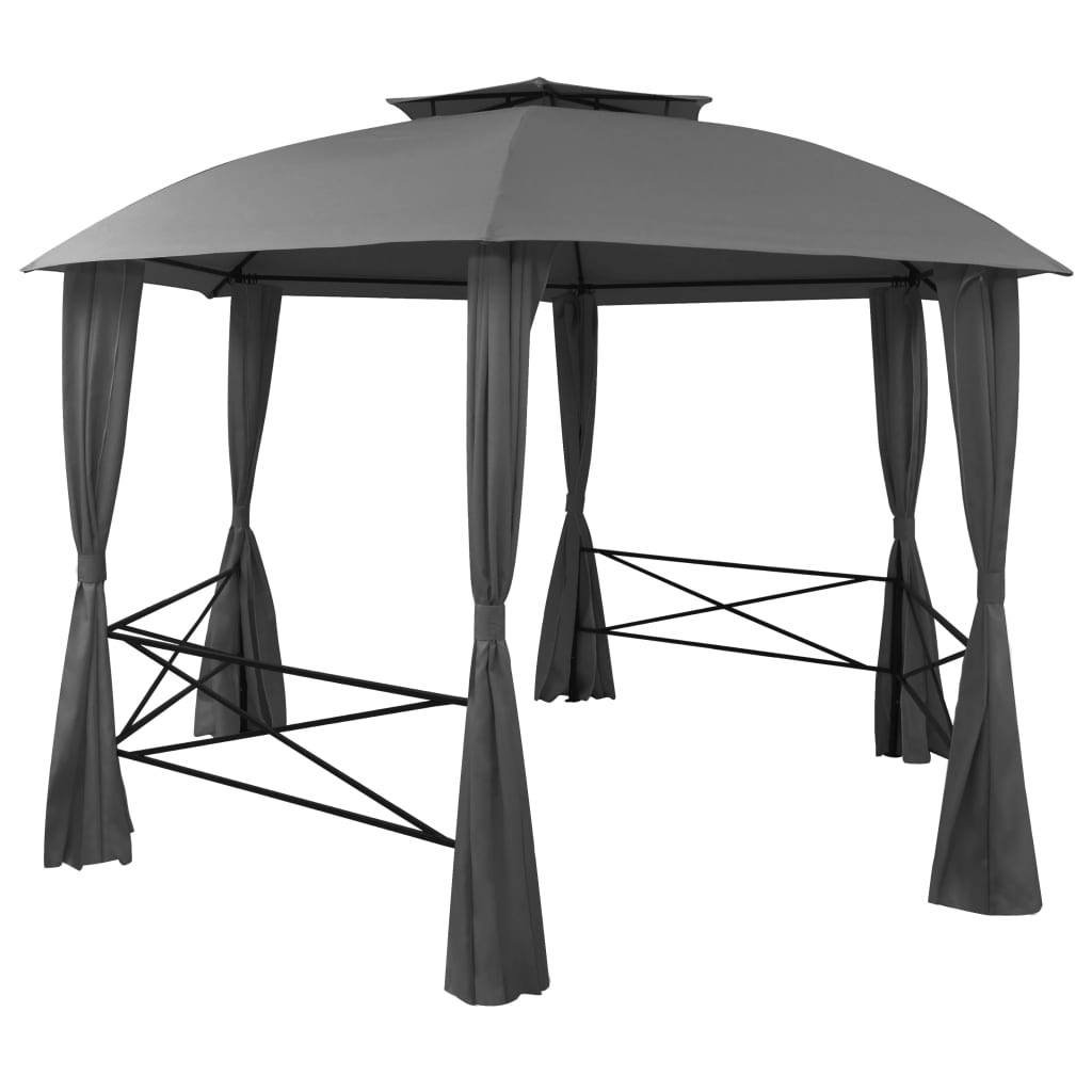 Gazebo Padiglione Da Giardino Con Tende Esagonale 360X265 Cm
