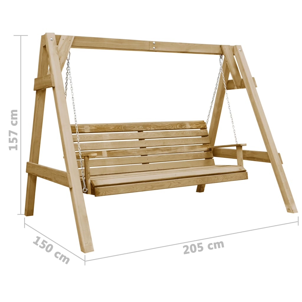 Panca A Dondolo Da Giardino In Pino Impregnato 205X150X157 Cm
