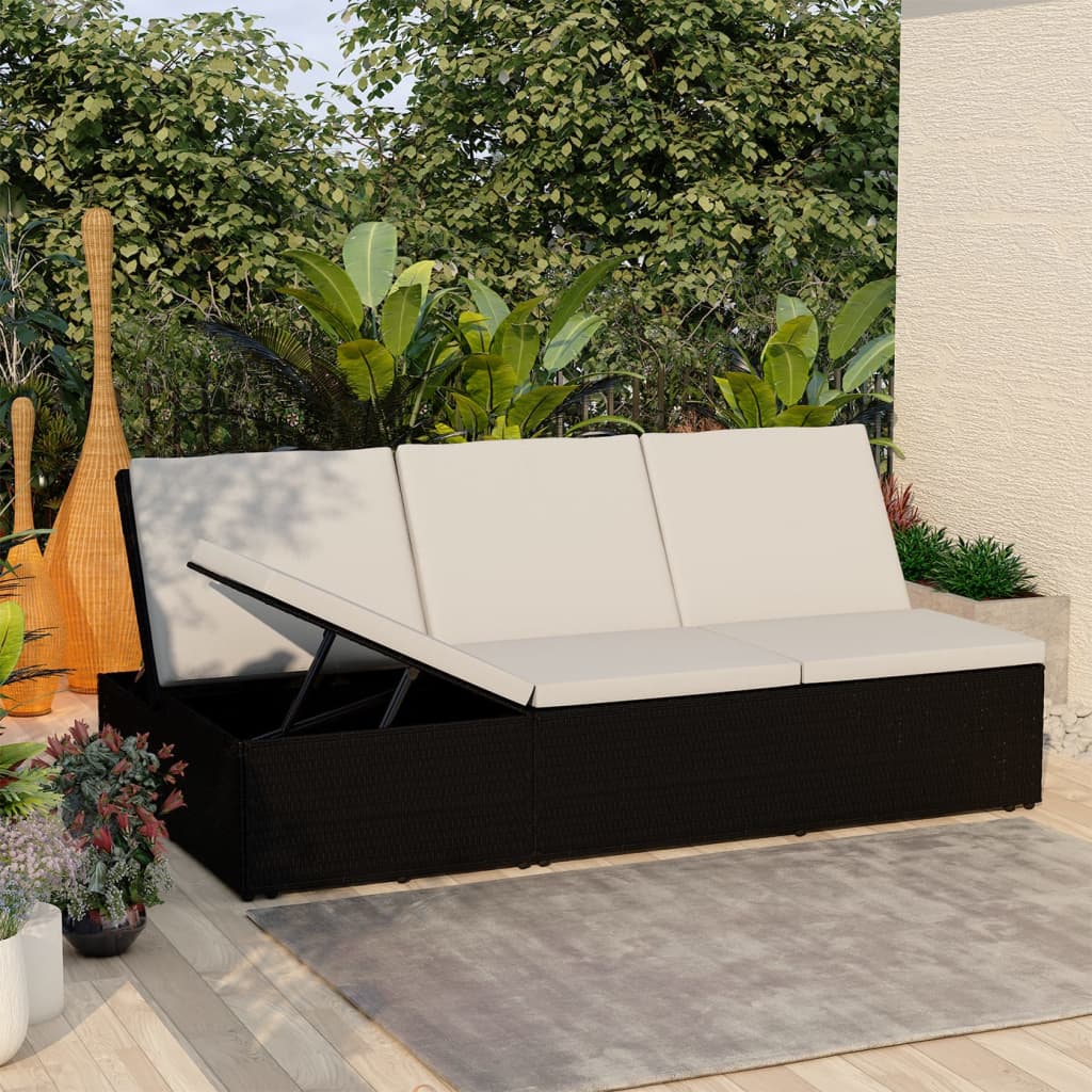 Lettino Prendisole Trasformabile Con Cuscino Polyrattan