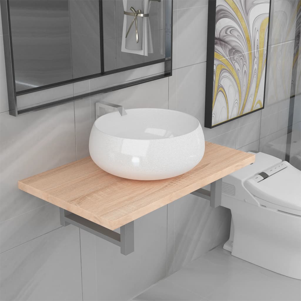 Set Mobili Da Bagno 2 Pz Ceramica Rovere Marrone