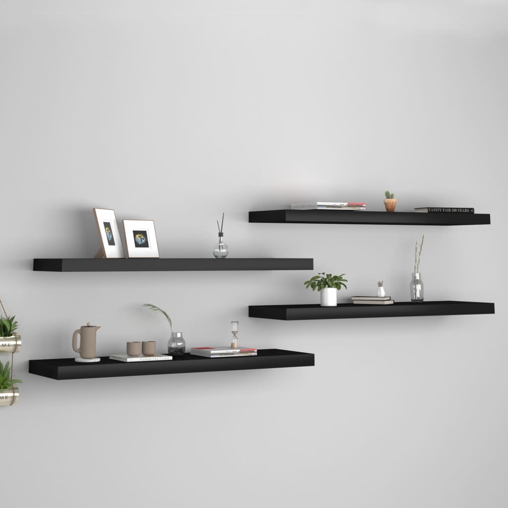 Scaffali A Parete 4 Pz Neri 120X23,5X3,8 Cm In Mdf Nero