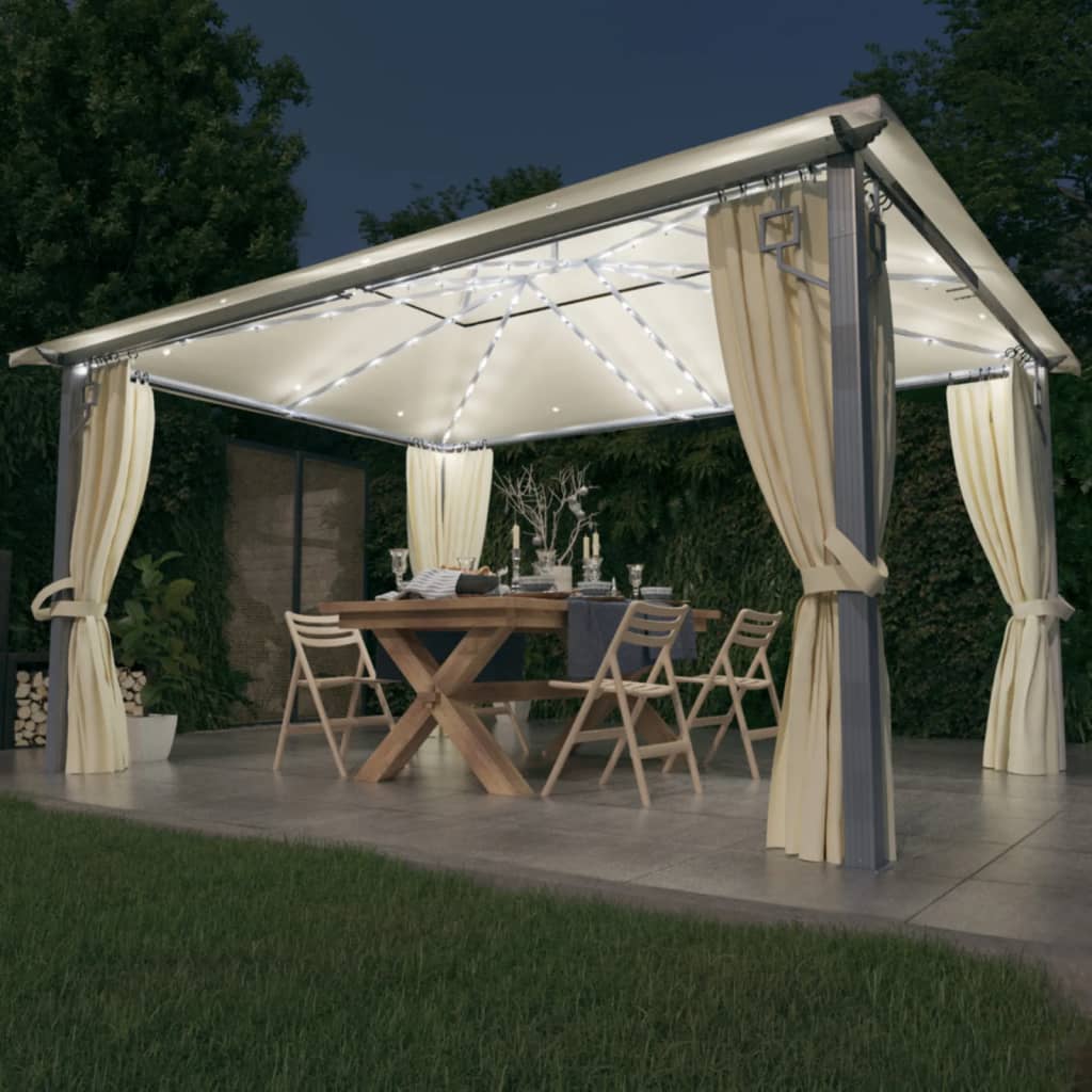 Gazebo Con Tende Stringa Di Luci Led Alluminio