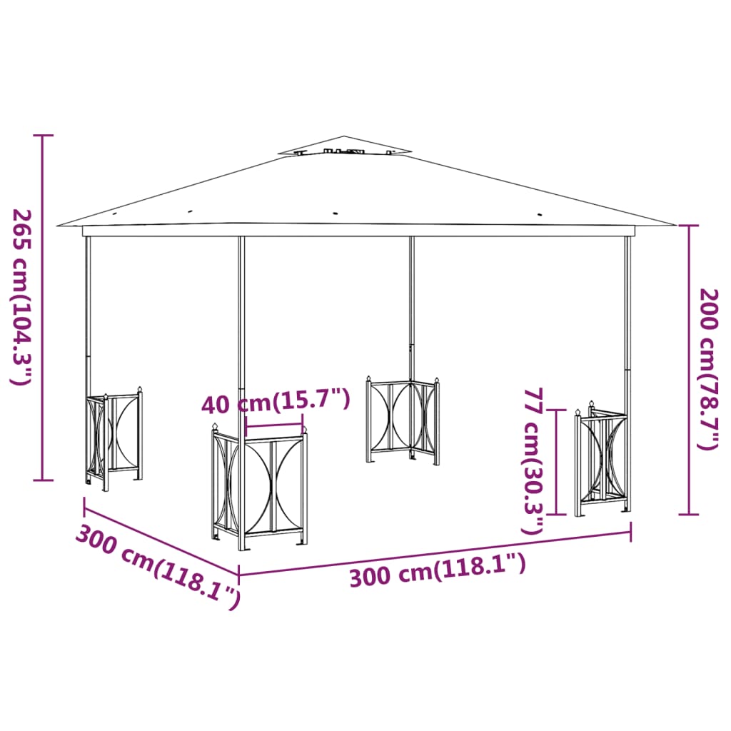Gazebo Con Teli Laterali E Doppio Tetto 3X3 M Crema