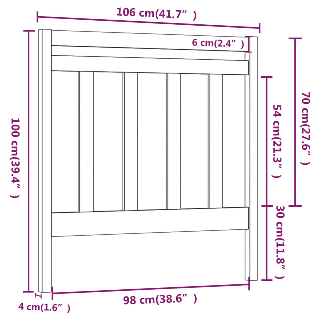 Testiera Per Letto Nera 106X4X100 Cm In Legno Massello Di Pino