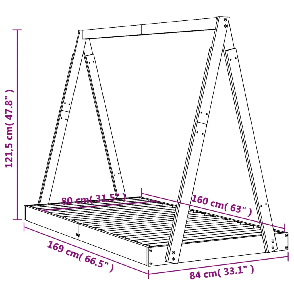 Giroletto Per Bambini Bianco 80X160Cm In Legno Massello Di Pino