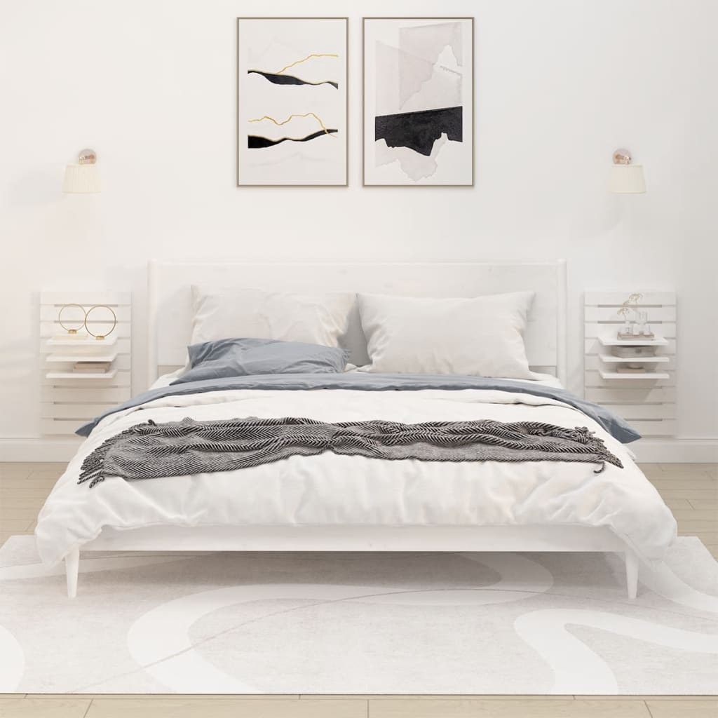 Mensole Da Letto A Parete 2 Pz Legno Massello Di Pino