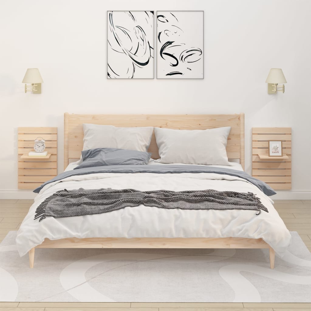 Mensole Da Letto A Parete 2 Pz Ambra Legno Massello Di Pino