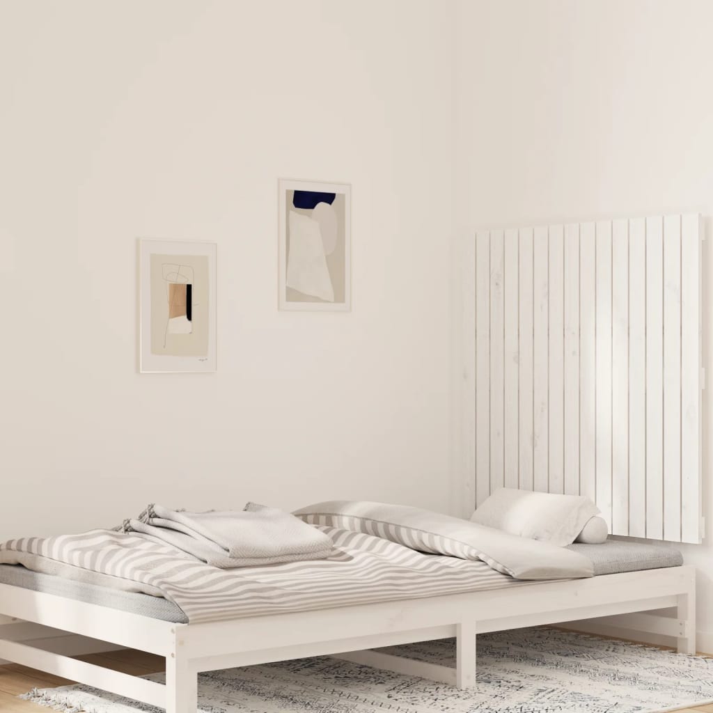 Testiera Da Parete Bianca 127,5X3X110 Cm Legno Massello Di Pino Bianco