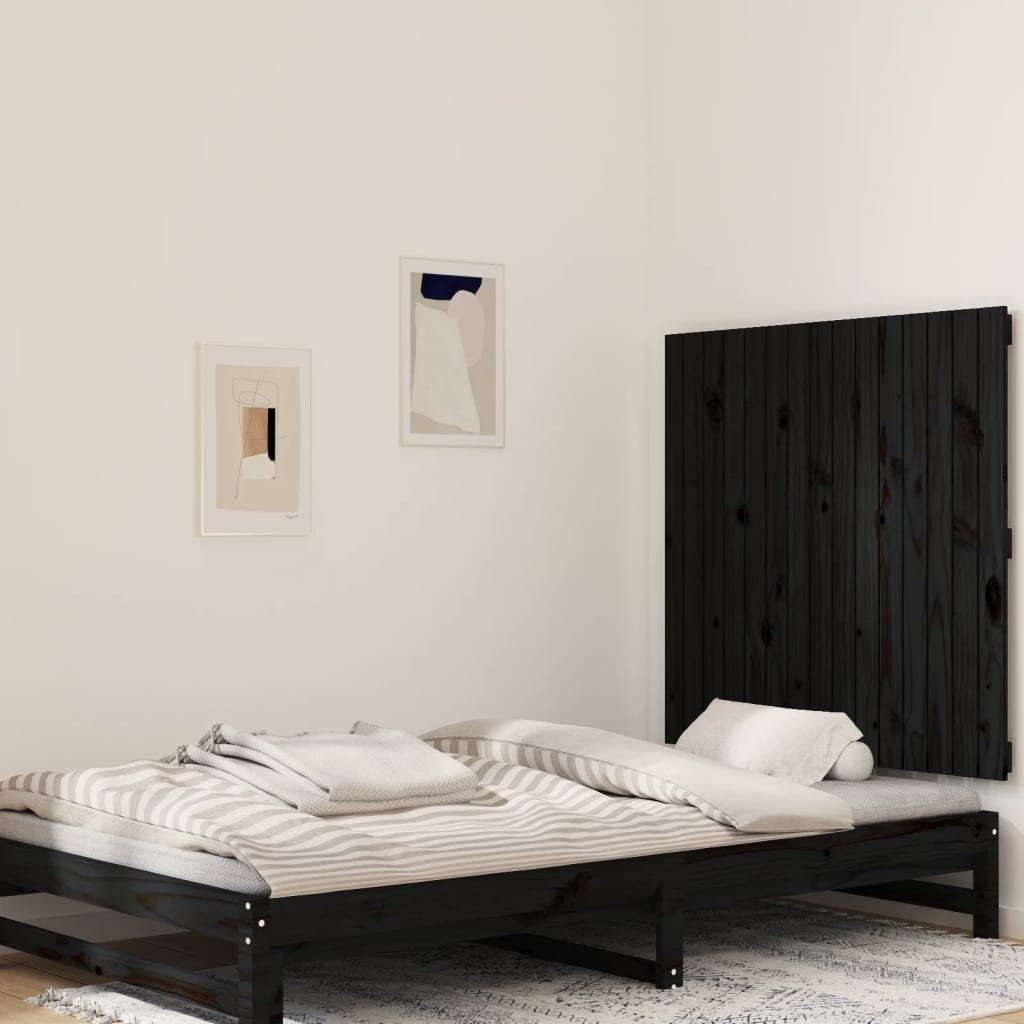 Testiera Da Parete Nera 146,5X3X110Cm In Legno Massello Di Pino Nero