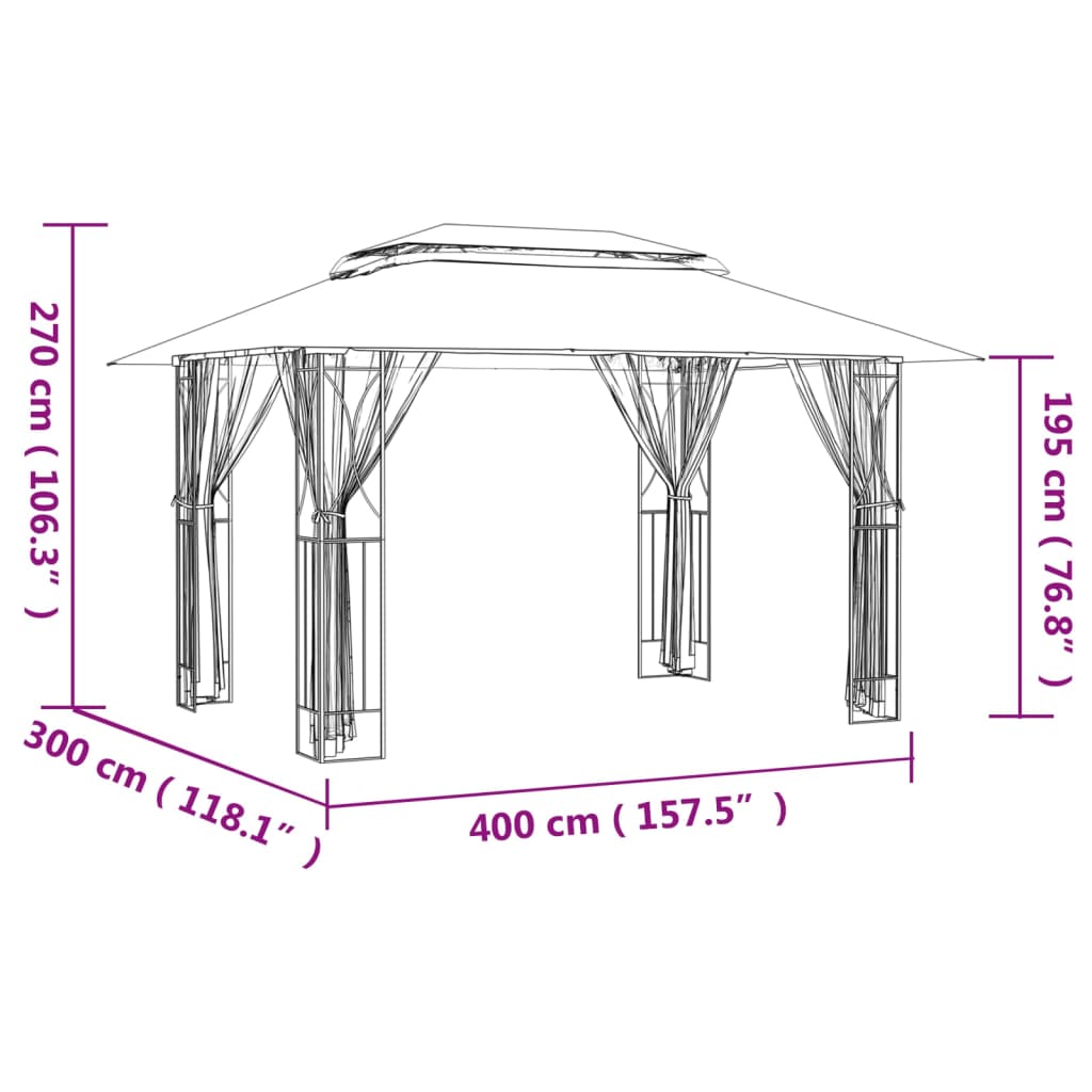 Gazebo Con Pareti Laterali Antracite Acciaio