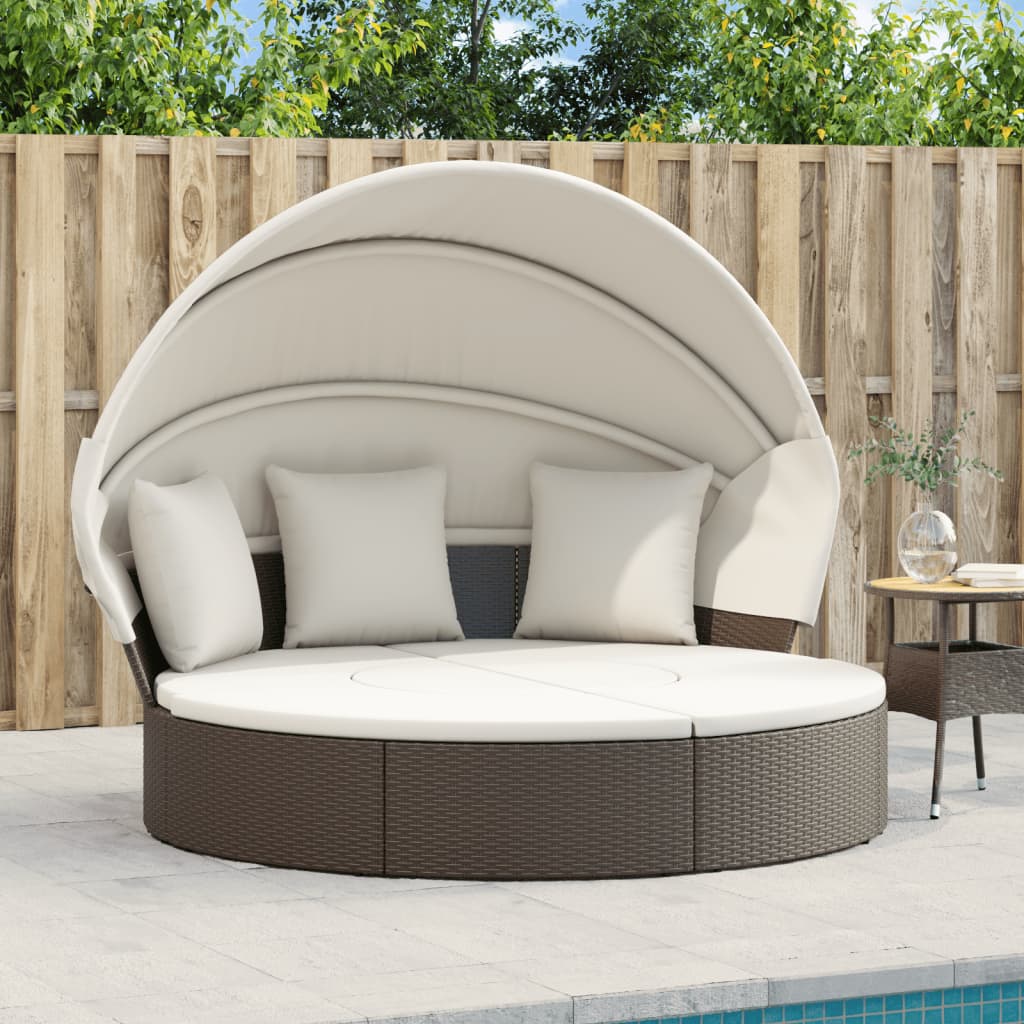 Lettino Prendisole Esterno Tetto E Cuscini Nero In Polyrattan