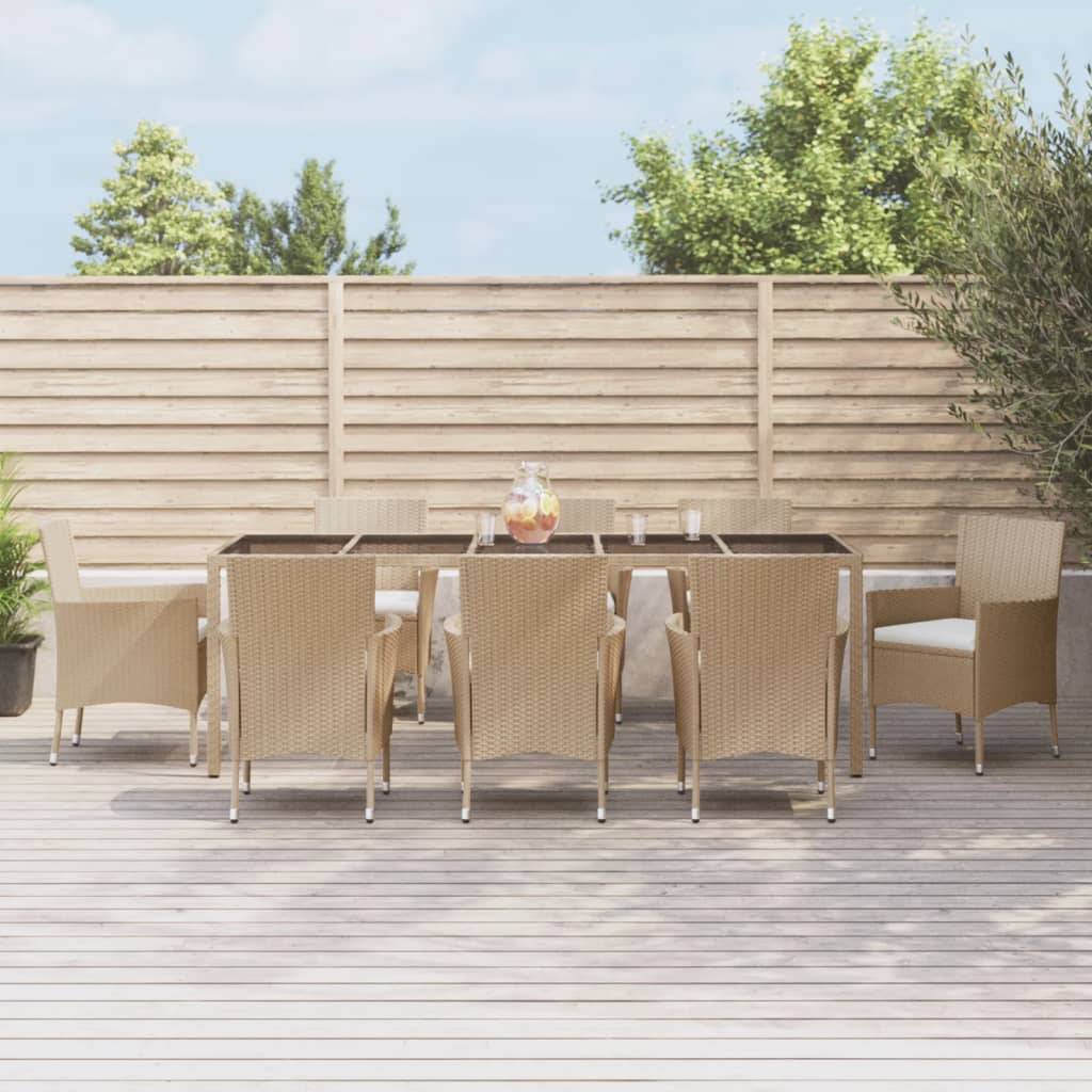 Set Da Pranzo Da Giardino 5 Pz Con Cuscini Beige In Polyrattan