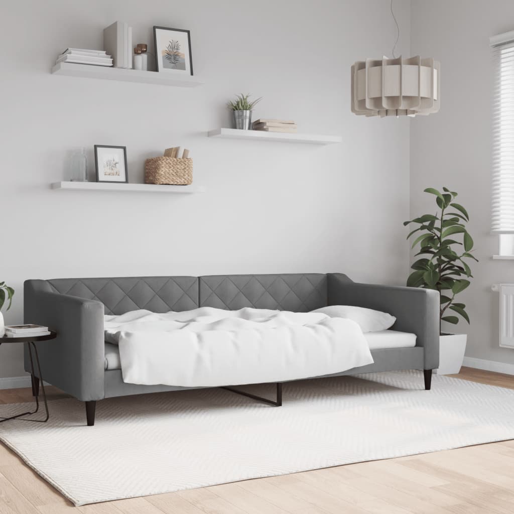 Divano Letto Estraibile Cassetti 90X200Cm Tessuto Grigio Scuro