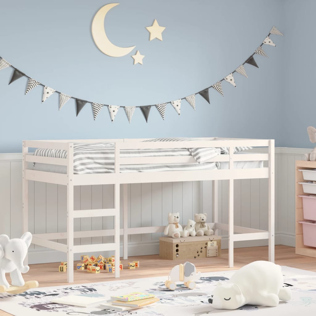 Letto Soppalco Con Scala Bambini Marrone 80X200Cm Massello Pino