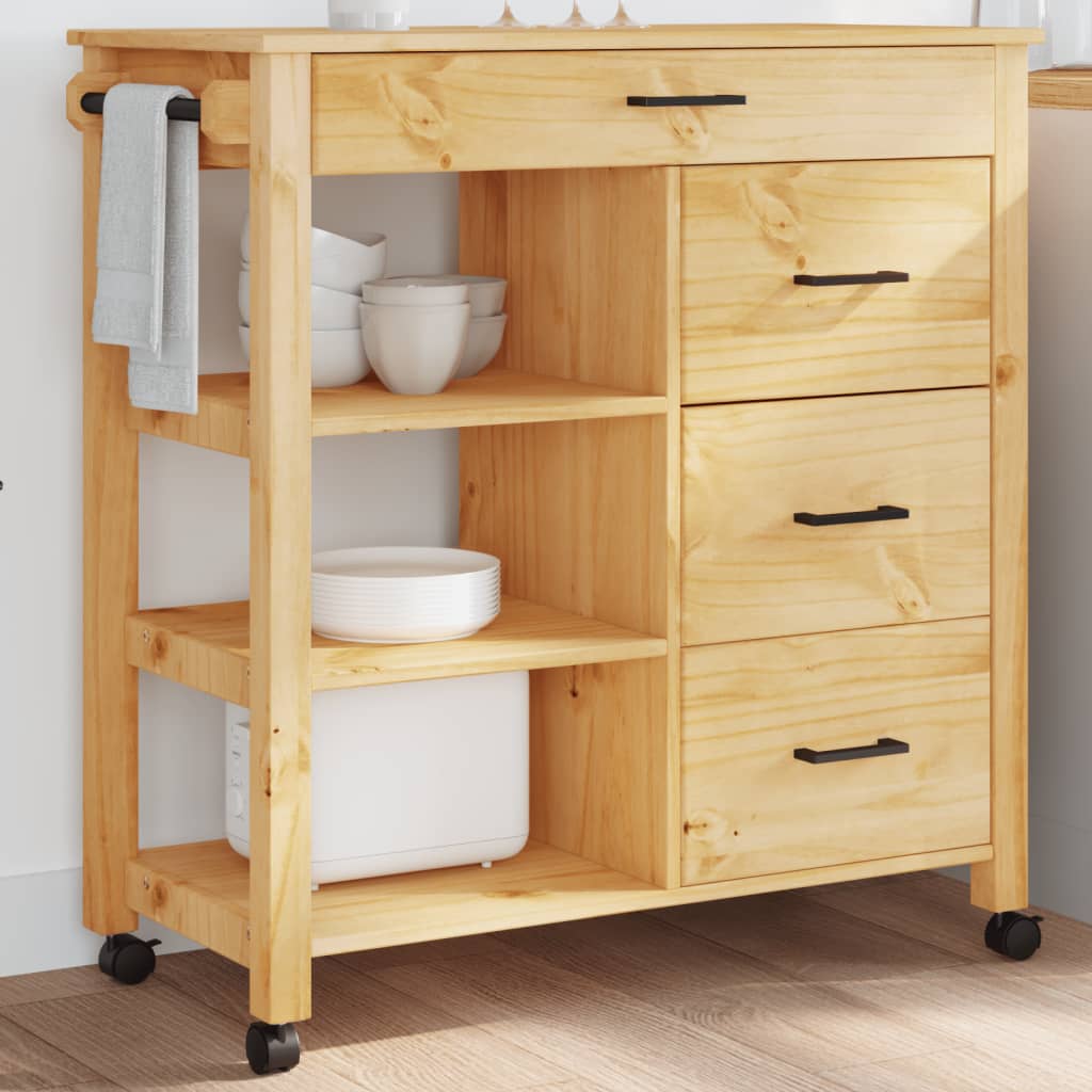 Carrello Da Cucina Monza 84X40X88,5 Cm In Legno Massello Di Pino