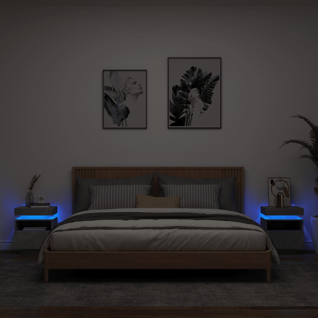 Comodino Con Luci Led 40X39X48,5 Cm Grigio Cemento