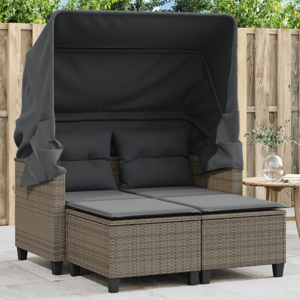 Divano Da Giardino 2Posti Con Sgabelli Polyrattan