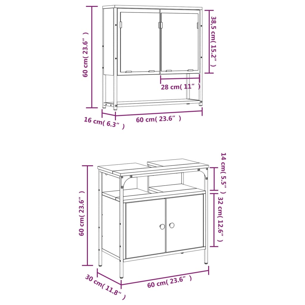 Set Mobili Da Bagno 2 Pz Nero In Legno Multistrato