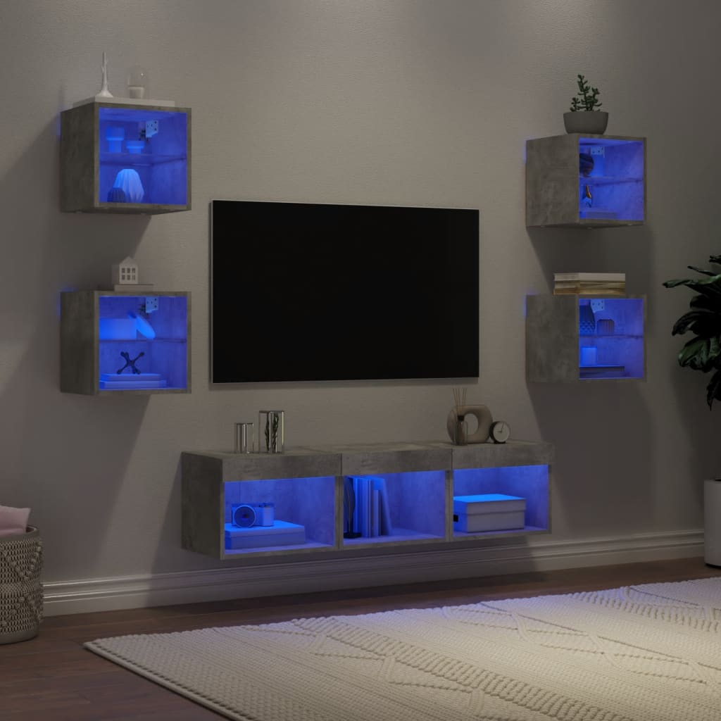 Mobili Tv A Muro Con Led 7Pz Legno Multistrato