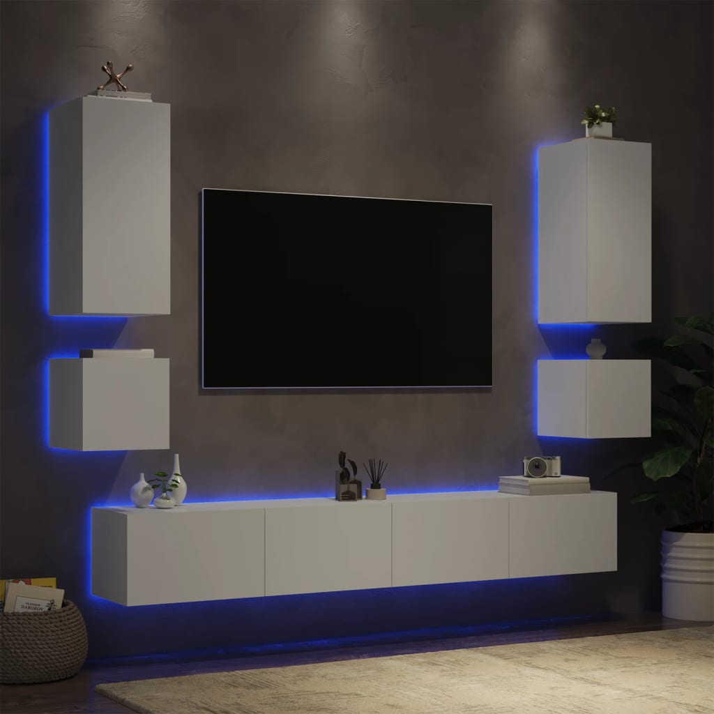 Mobili Tv A Muro 6Pz Con Luci Led