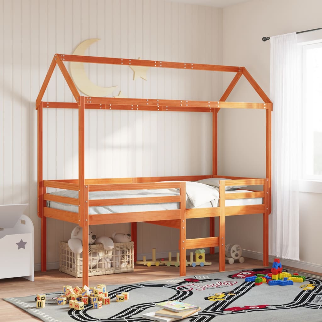 Letto A Soppalco Con Tetto In Legno Di Pino