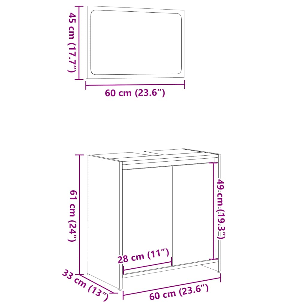 Set Mobili Da Bagno 2 Pz In Legno Multistrato Rovere Sonoma