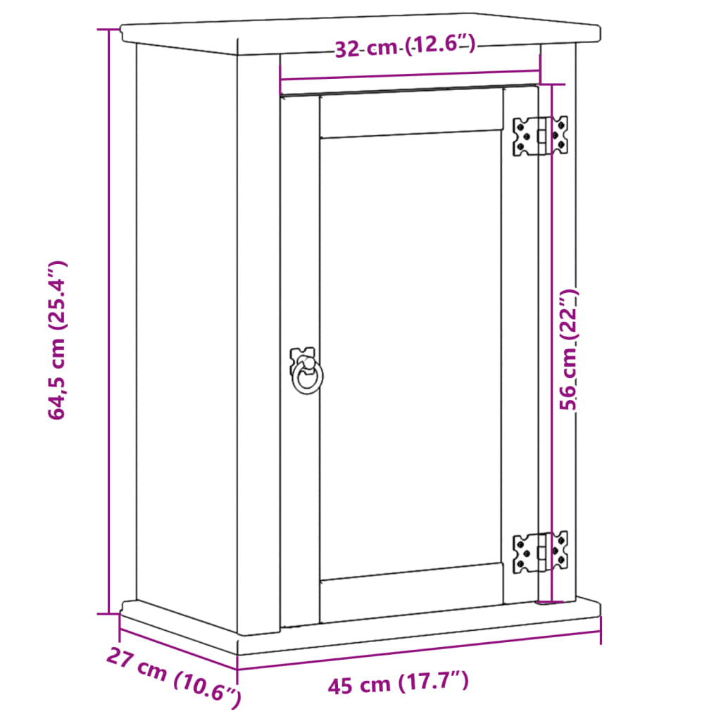 Mobile Bagno A Parete Corona 45X27X64,5Cm Legno Massello Pino