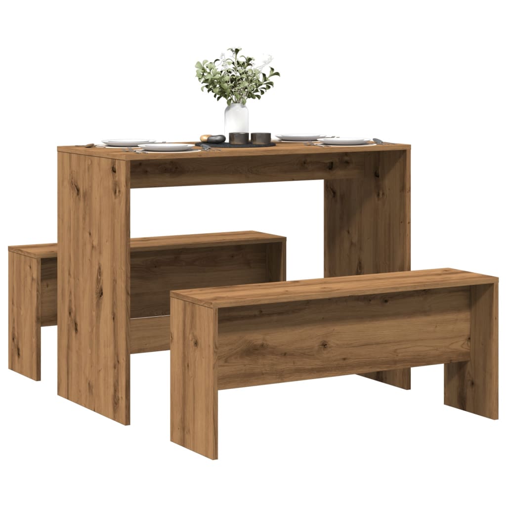 Set Tavolo Da Pranzo E Panche 3 Pz In Truciolato