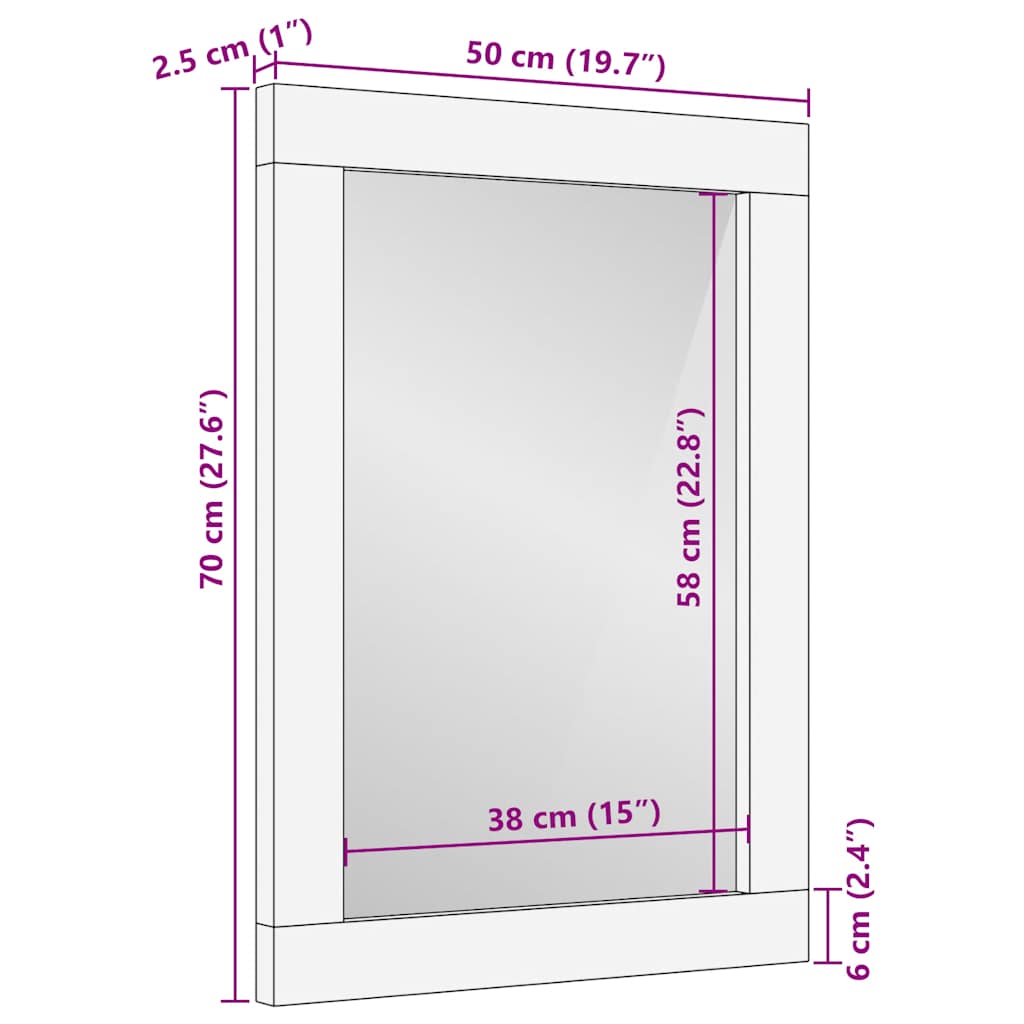 Specchio Da Bagno 50X2,5X70 Cm In Legno Massello Di Mango