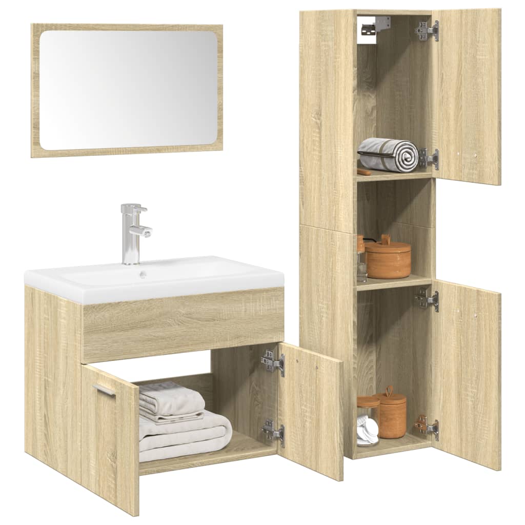 Set Mobili Da Bagno 4 Pz In Legno Multistrato Rovere Sonoma