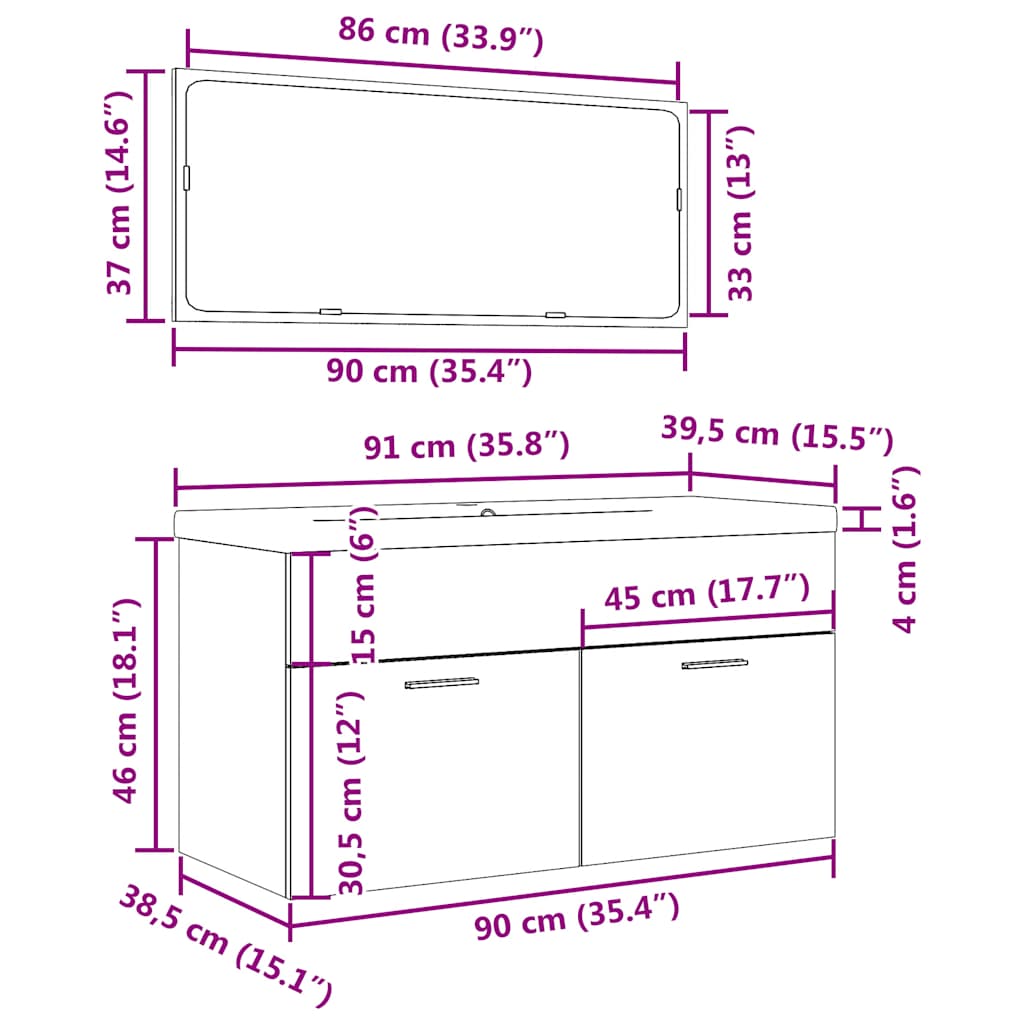 Set Mobili Da Bagno 3 Pz Legno Multistrato Rovere Artigianale