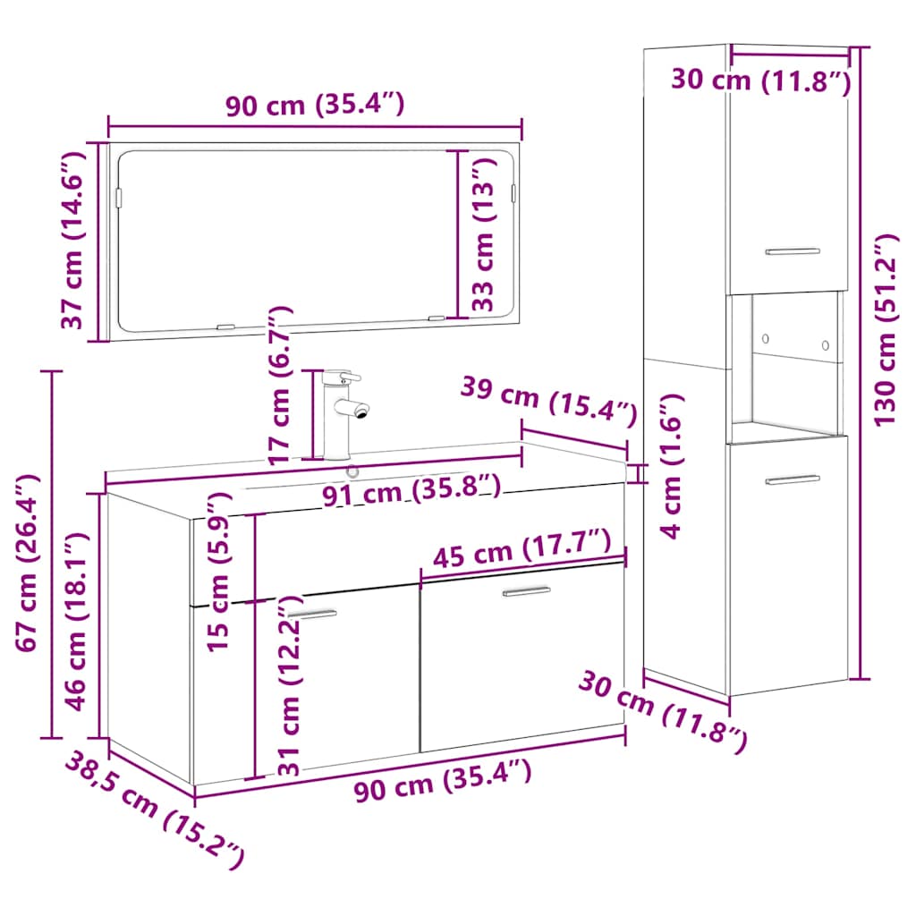 Set Mobili Da Bagno 4 Pz In Legno Multistrato Legno Antico