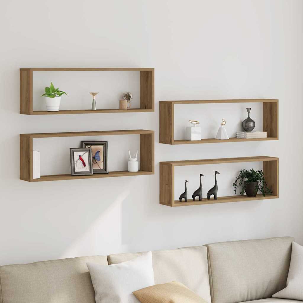 Mensole Parete A Cubo 2 Pz Artigianale 30X15X30 Cm Truciolato Rovere Artigianale