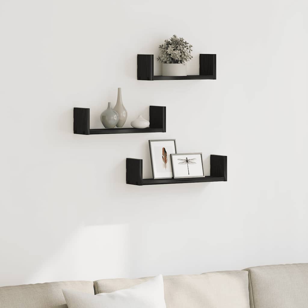 Mensole Parete 3Pz In Legno Multistrato Rovere Nero