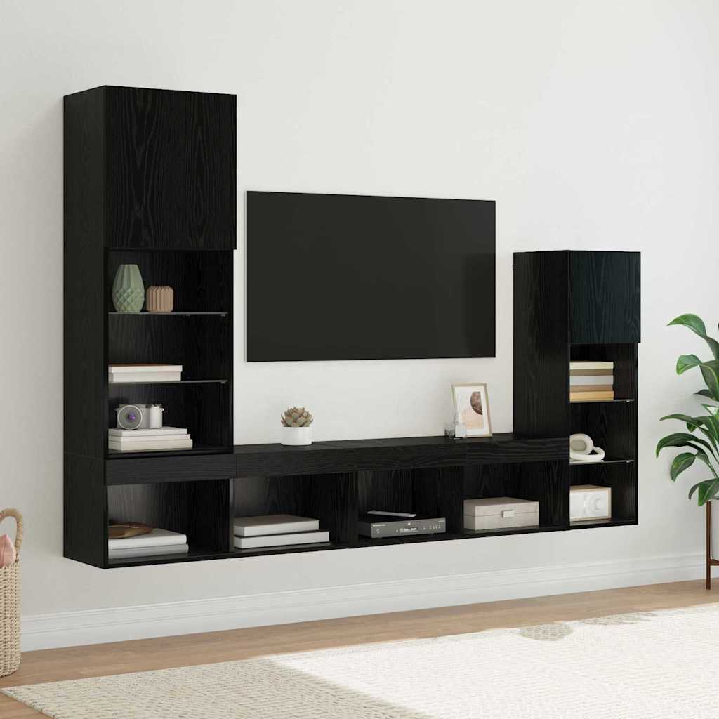 Mobili Tv A Muro Con Led 4Pz In Legno Multistrato