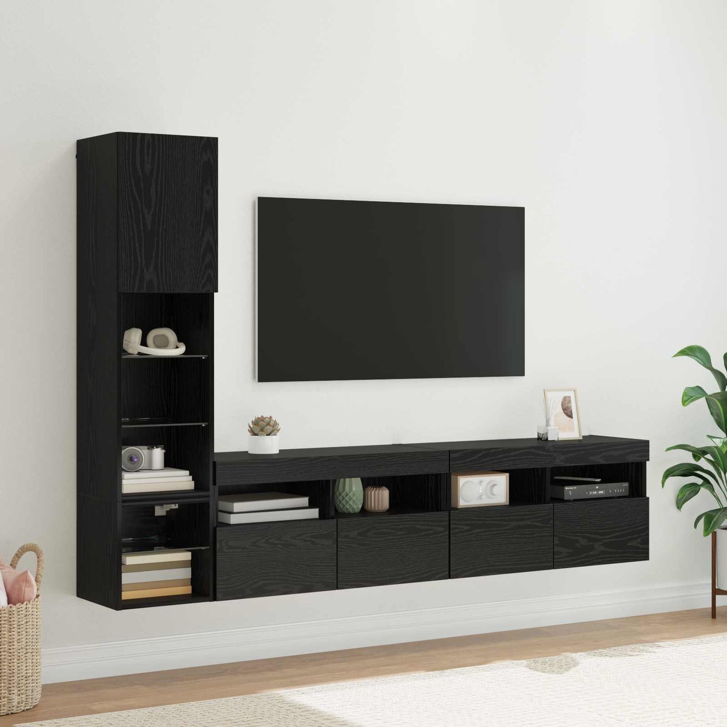 Mobili Tv A Muro Con Led 4Pz Legno Multistrato
