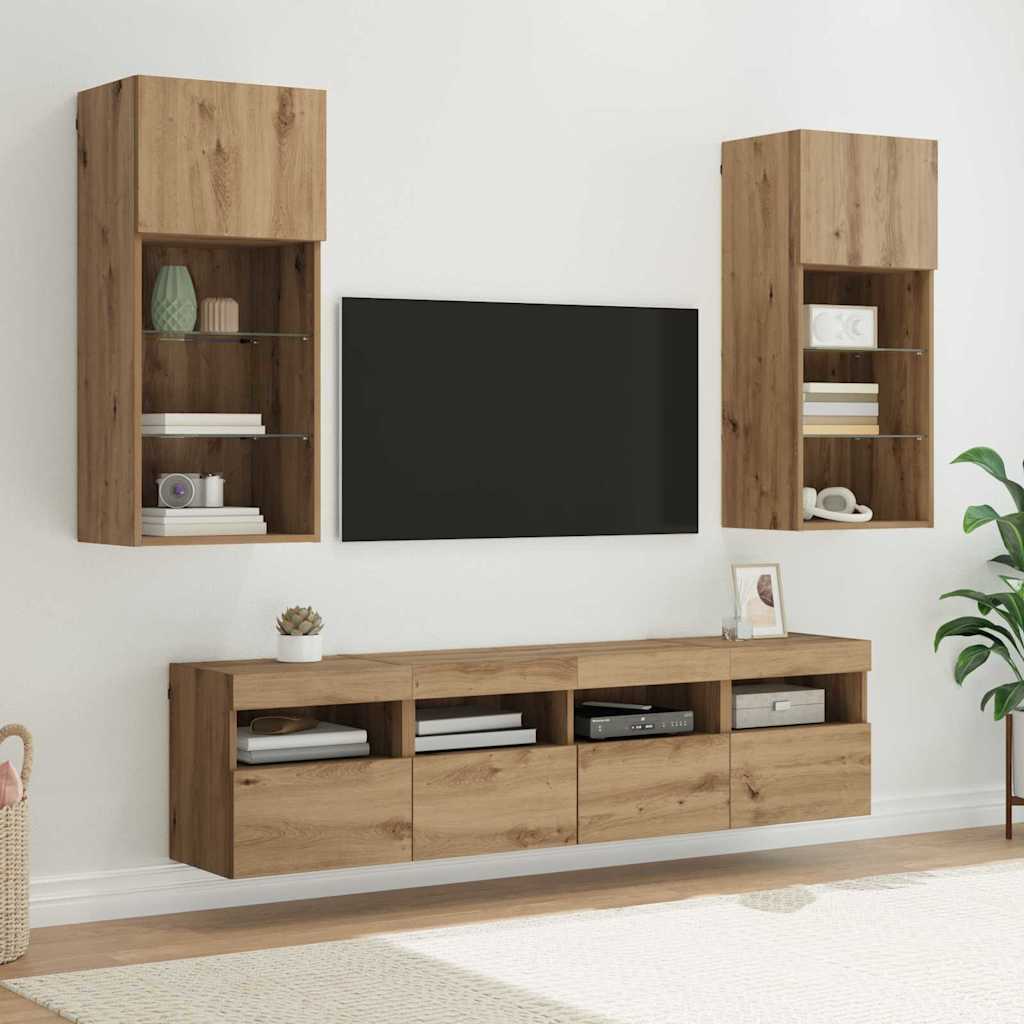 Mobili Tv A Muro Con Led 5Pz Legno Multistrato