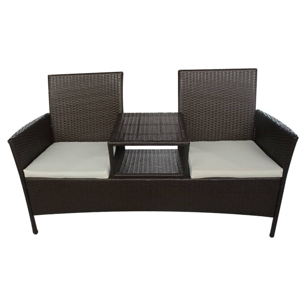 Divano Da Giardino A 2 Posti Con Tavolino In Polyrattan Marrone