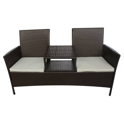 Divano Da Giardino A 2 Posti Con Tavolino In Polyrattan Marrone