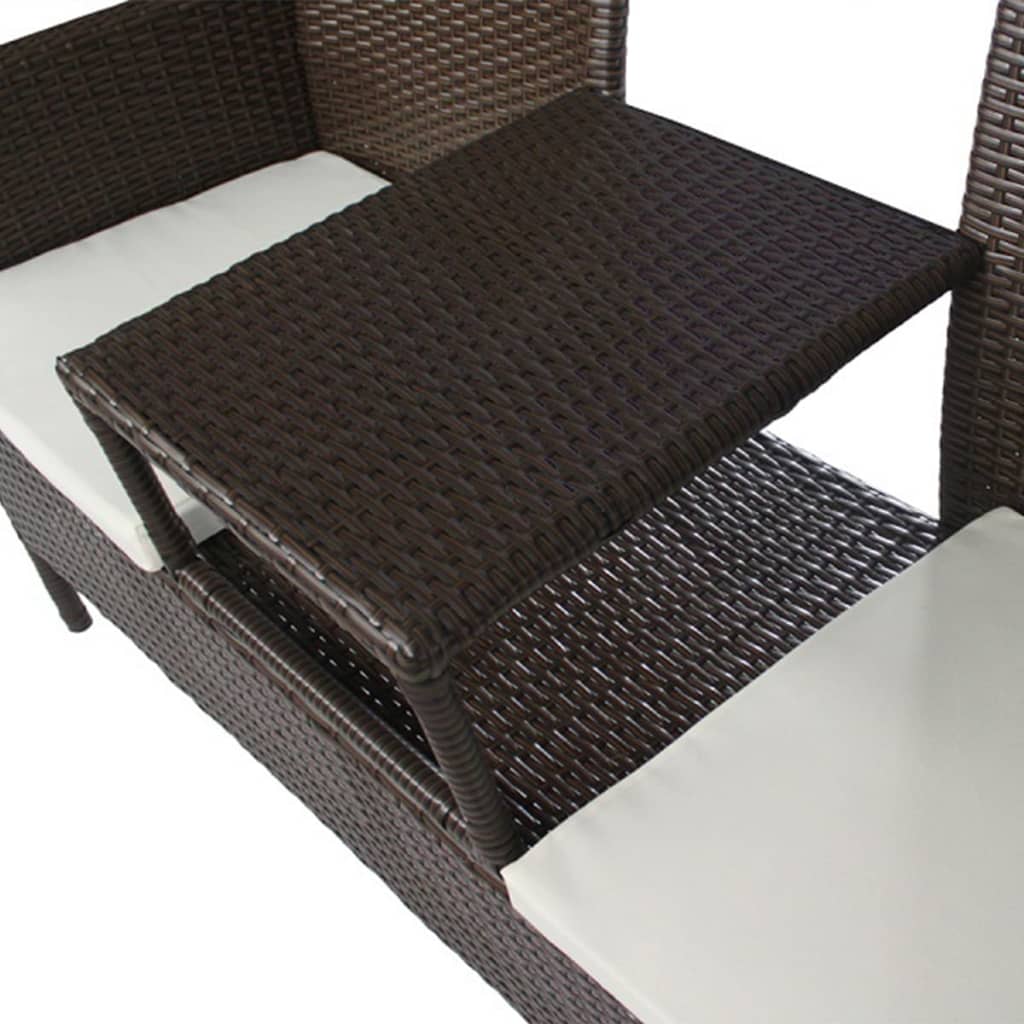 Divano Da Giardino A 2 Posti Con Tavolino In Polyrattan Marrone