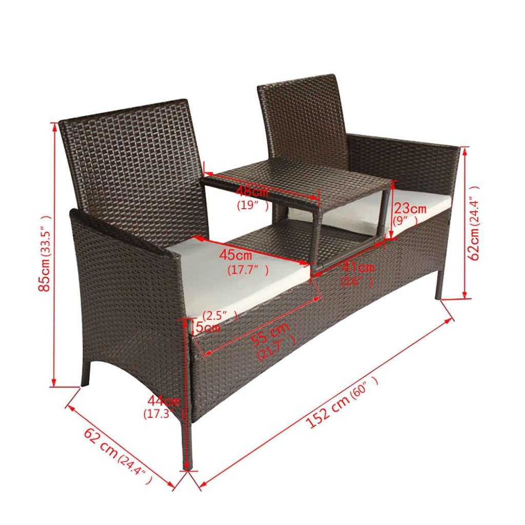 Divano Da Giardino A 2 Posti Con Tavolino In Polyrattan Marrone