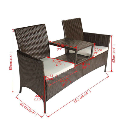 Divano Da Giardino A 2 Posti Con Tavolino In Polyrattan Marrone