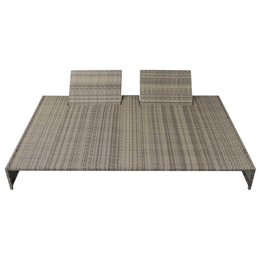 Lettino Prendisole Doppio Con Cuscino In Polyrattan Grigio