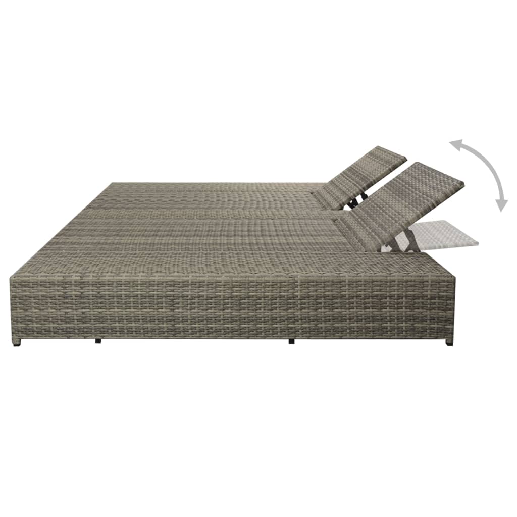 Lettino Prendisole Doppio Con Cuscino In Polyrattan Grigio