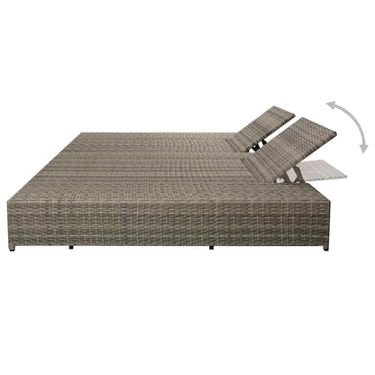 Lettino Prendisole Doppio Con Cuscino In Polyrattan Grigio