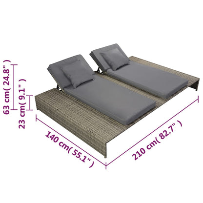 Lettino Prendisole Doppio Con Cuscino In Polyrattan Grigio