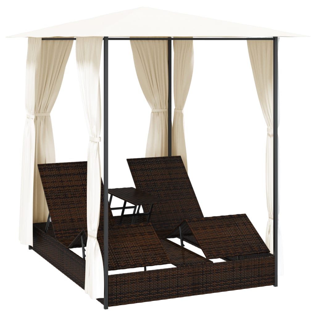 Lettino Prendisole Doppio Con Tende In Polyrattan