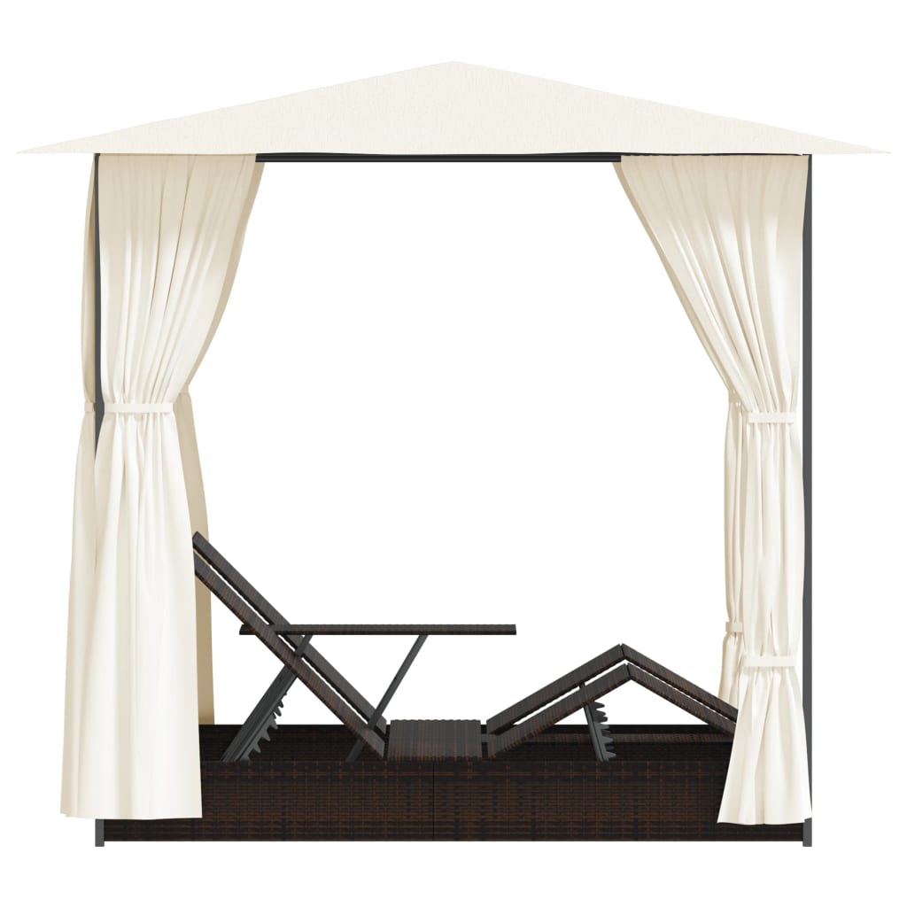 Lettino Prendisole Doppio Con Tende In Polyrattan